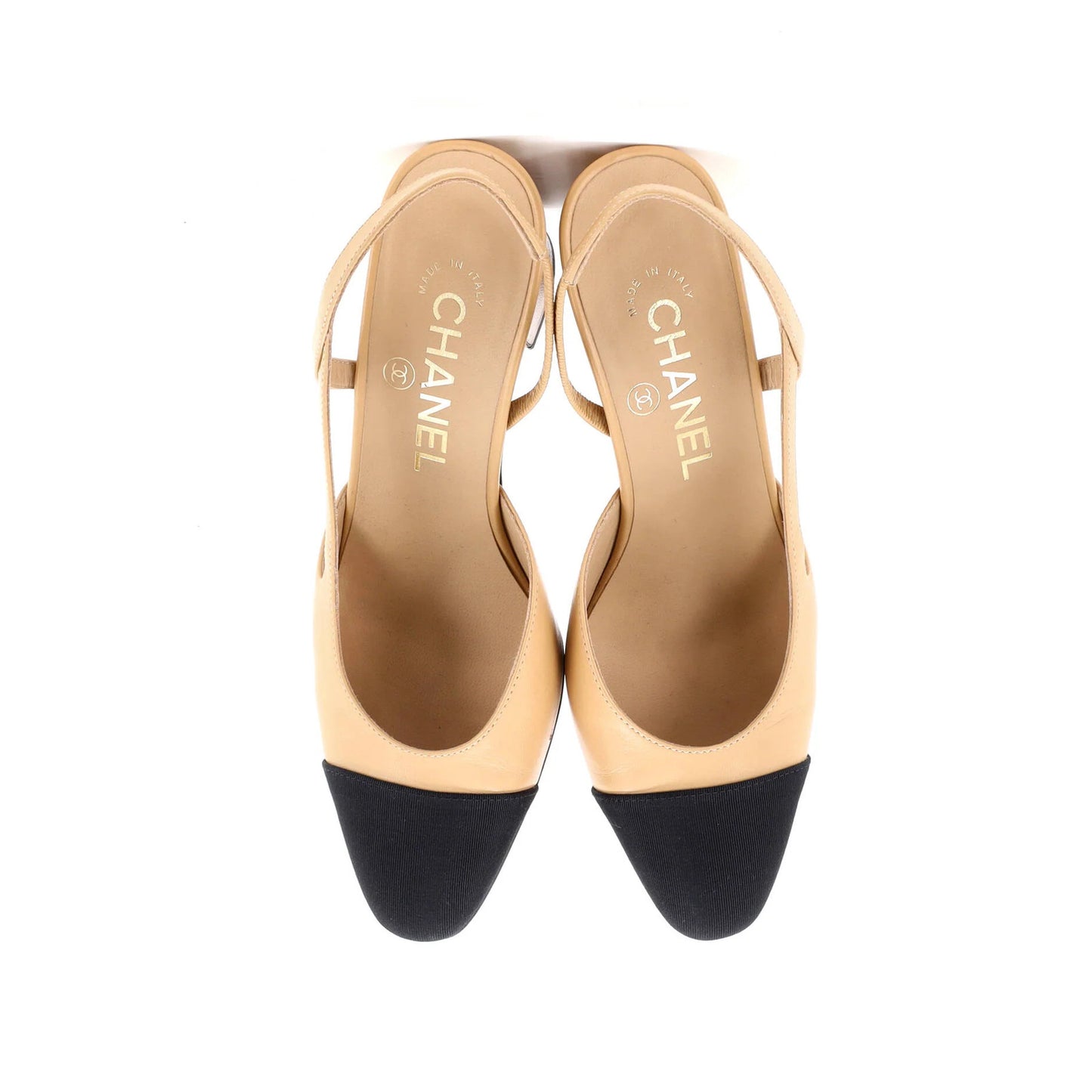 Chanel Womens Cap Toe Slingback Pumps Leather