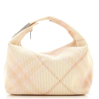 Burberry Peg Handle Bag Knit Check Fabric Medium