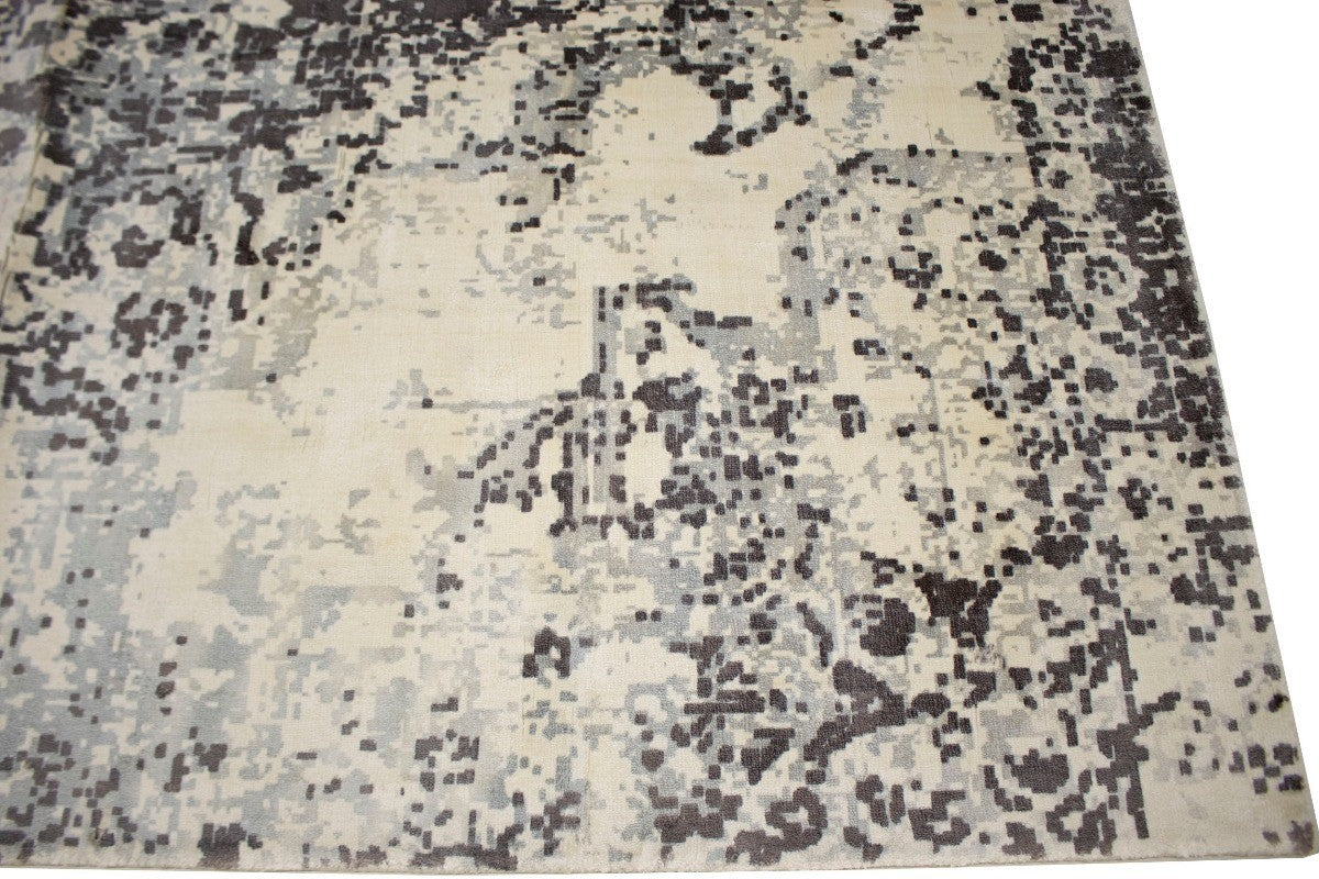Distressed Brown & Cream Floral 5X8 Muted Hand-Loomed Modern Rug Wool Carpet