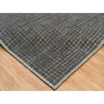 12'X14'9" Gray Modern Box Design Plain Wool Loomed Knotted Oversized Rug