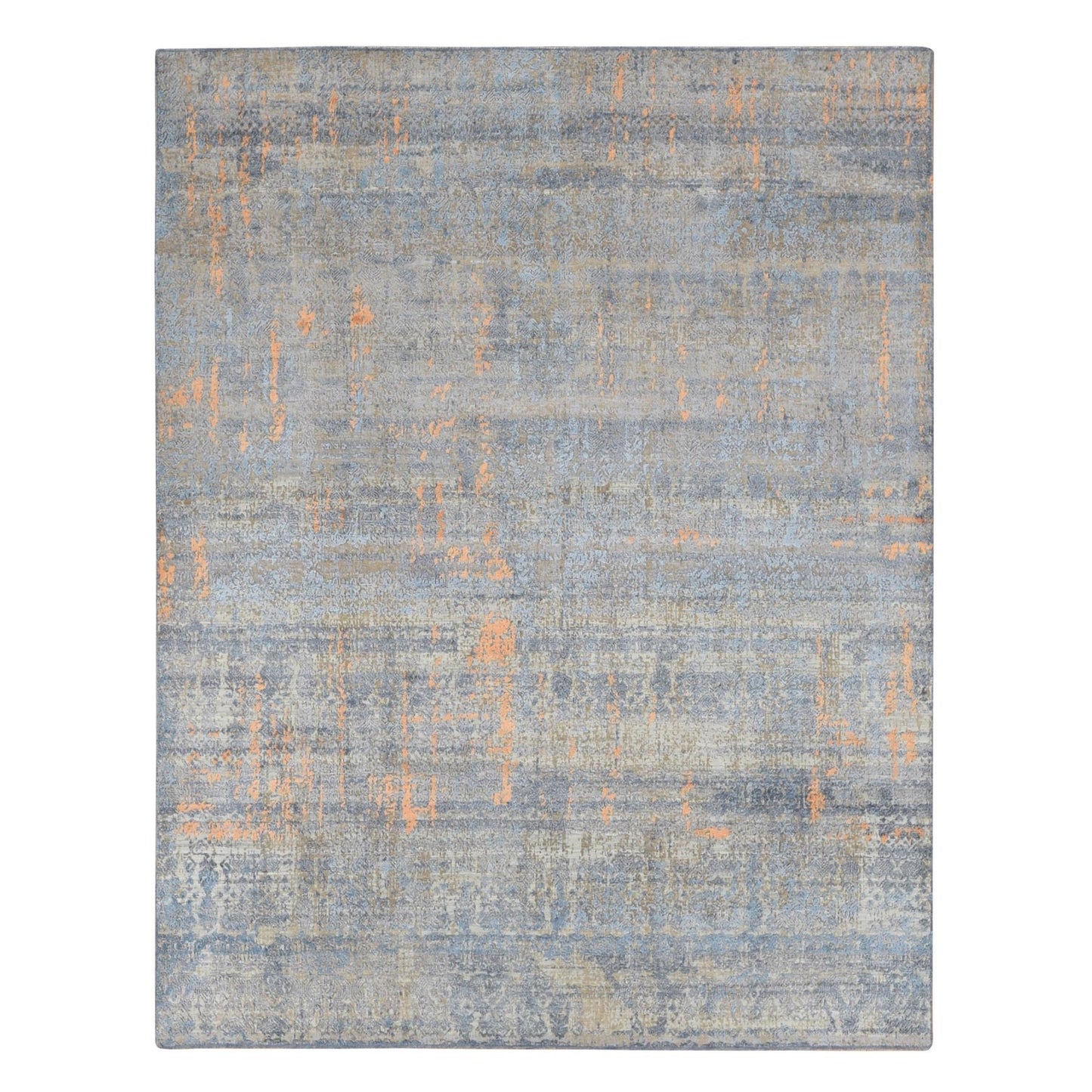 8'X10' Sky Blue Silk With Wool Modern Design Hand Knotted Rug