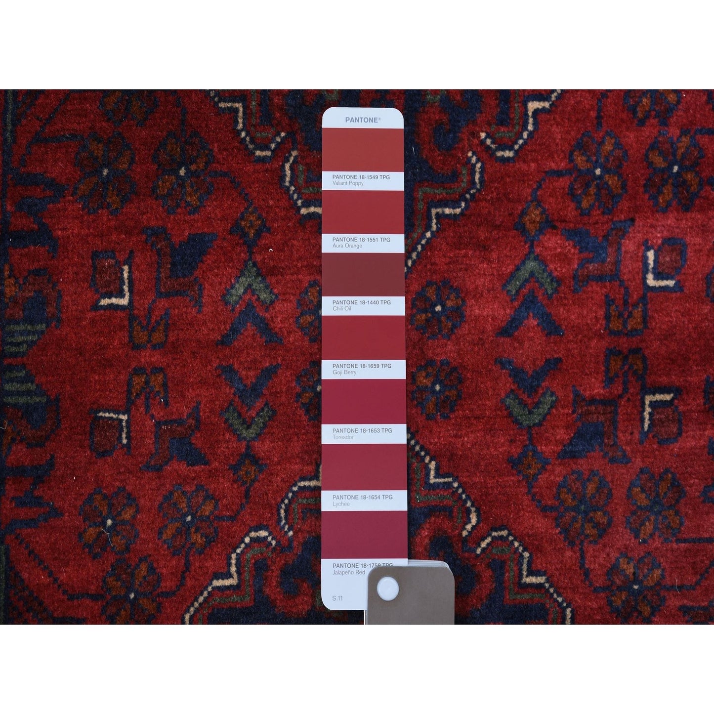 2'10"X12'6" Deep Red Soft Wool Hand Knotted Afghan Khamyab Runner Rug