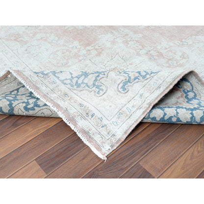 10'1"X14'2" Hand Knotted Almond Brown Vintage Farsian Karman Wool Rug