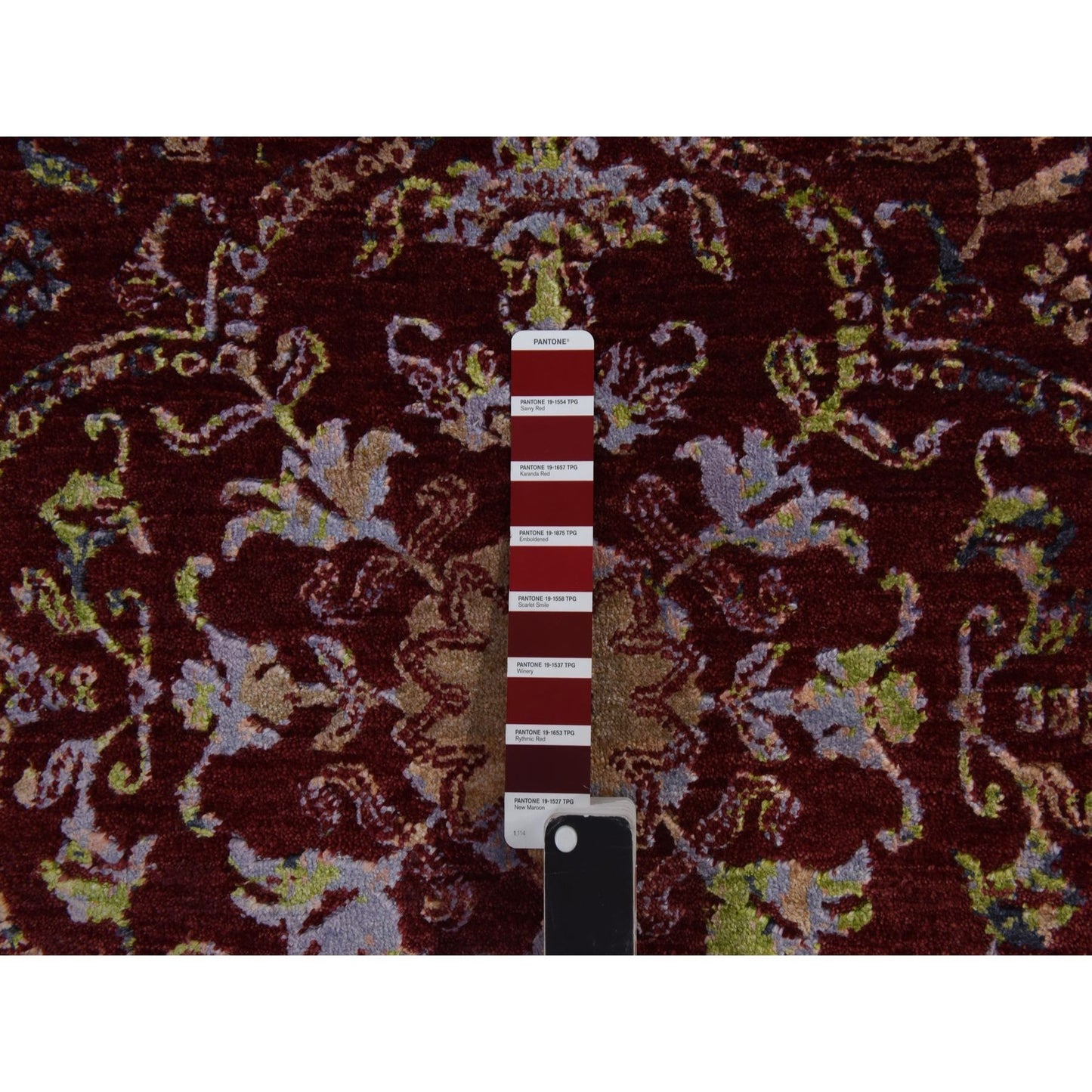 3'X5'1" Currant Red Floral Design Wool And Silk Hand Knotted Oriental Rug