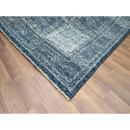 8'X10'1" Aegean Blue Garden Design Tone On Tone Hand Knotted All Wool Rug