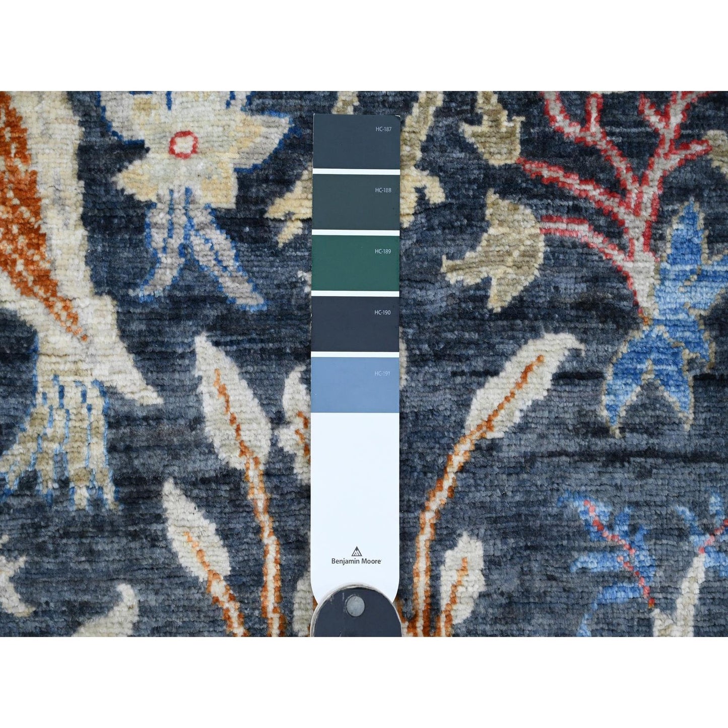 6'X6' Blue Afghan Peshawar Birds Design Hand Knotted Soft Wool Square Rug