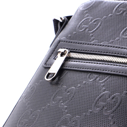 Gucci Front Zip Messenger Gg Embossed Perforated Leather Small