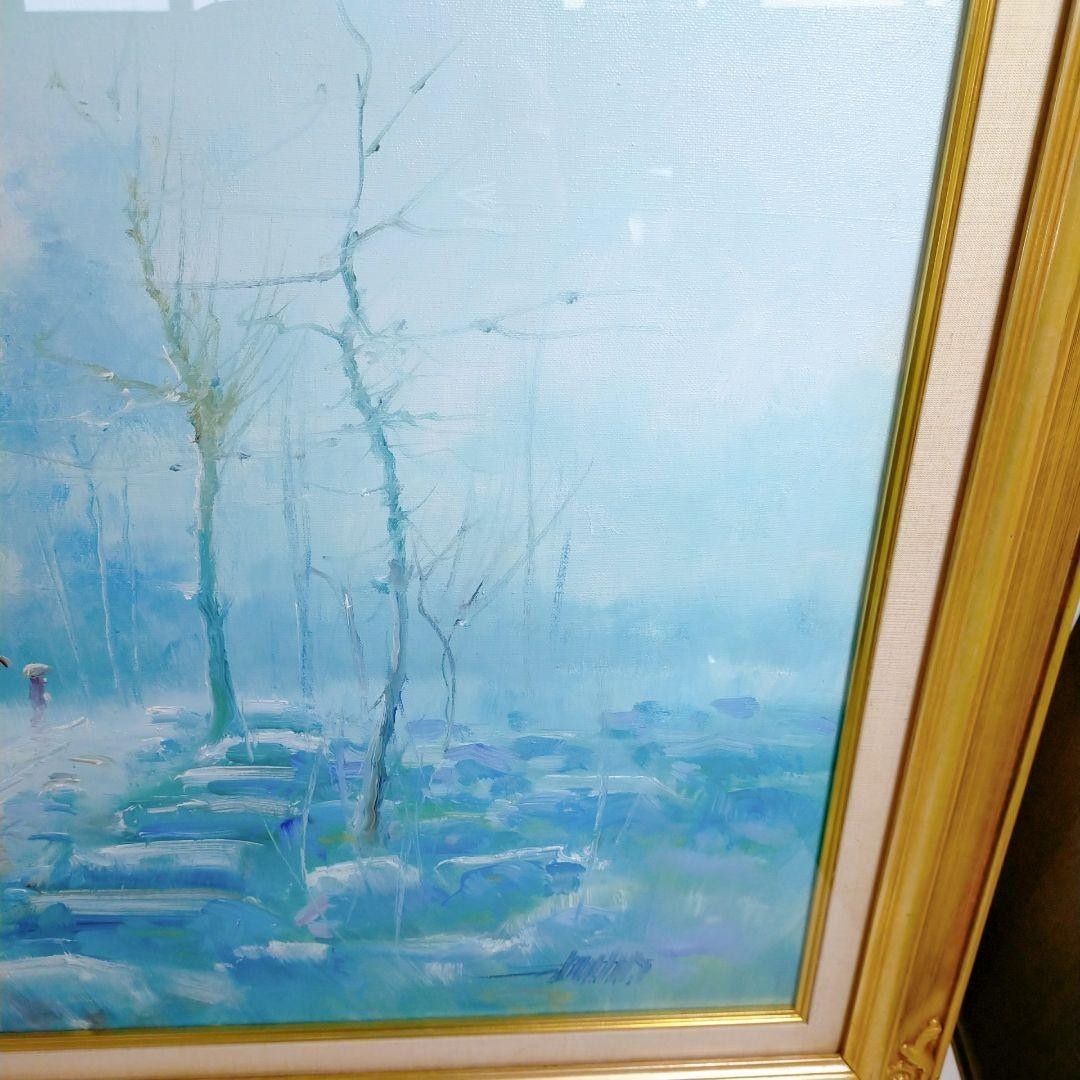 Blue Impressionist Art Rainy Landscape Oil Painting by Alfredo Candela