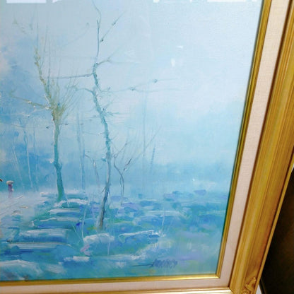 Blue Impressionist Art Rainy Landscape Oil Painting by Alfredo Candela