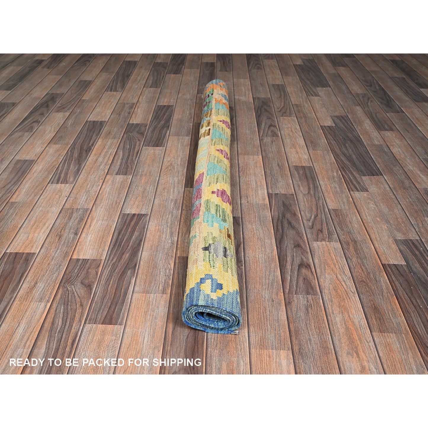 5'X6'4" Blue Afghan Kilim Geometric Pure Wool Hand Woven Flat Weave Rug