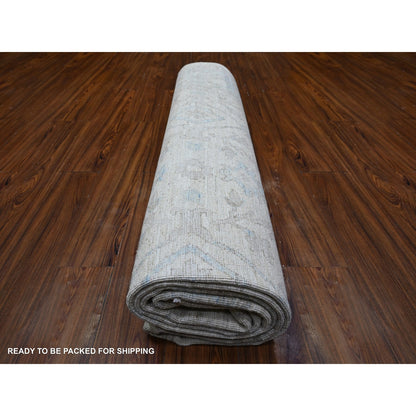 9'X11'9" Vista White Hand Knotted Pure Wool Stone Wash Peshawar Rug