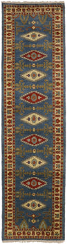 Vintage Style Geometric Kazak Runner Rug Oriental
