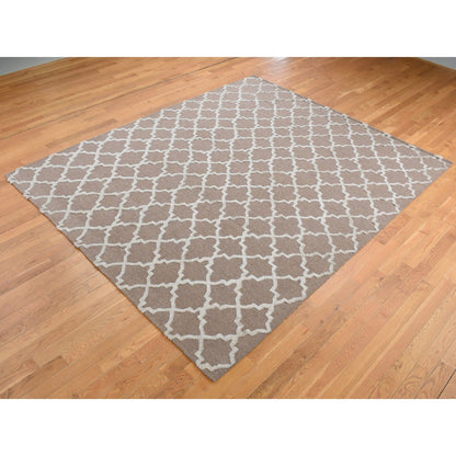 7'10"X9'9" Brown Moroccan Crisscross Design Pure Wool Hand Knotted Rug