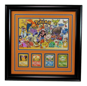 Pokemon 9X14 Lithograph And 4 Card Collage Framed 200089