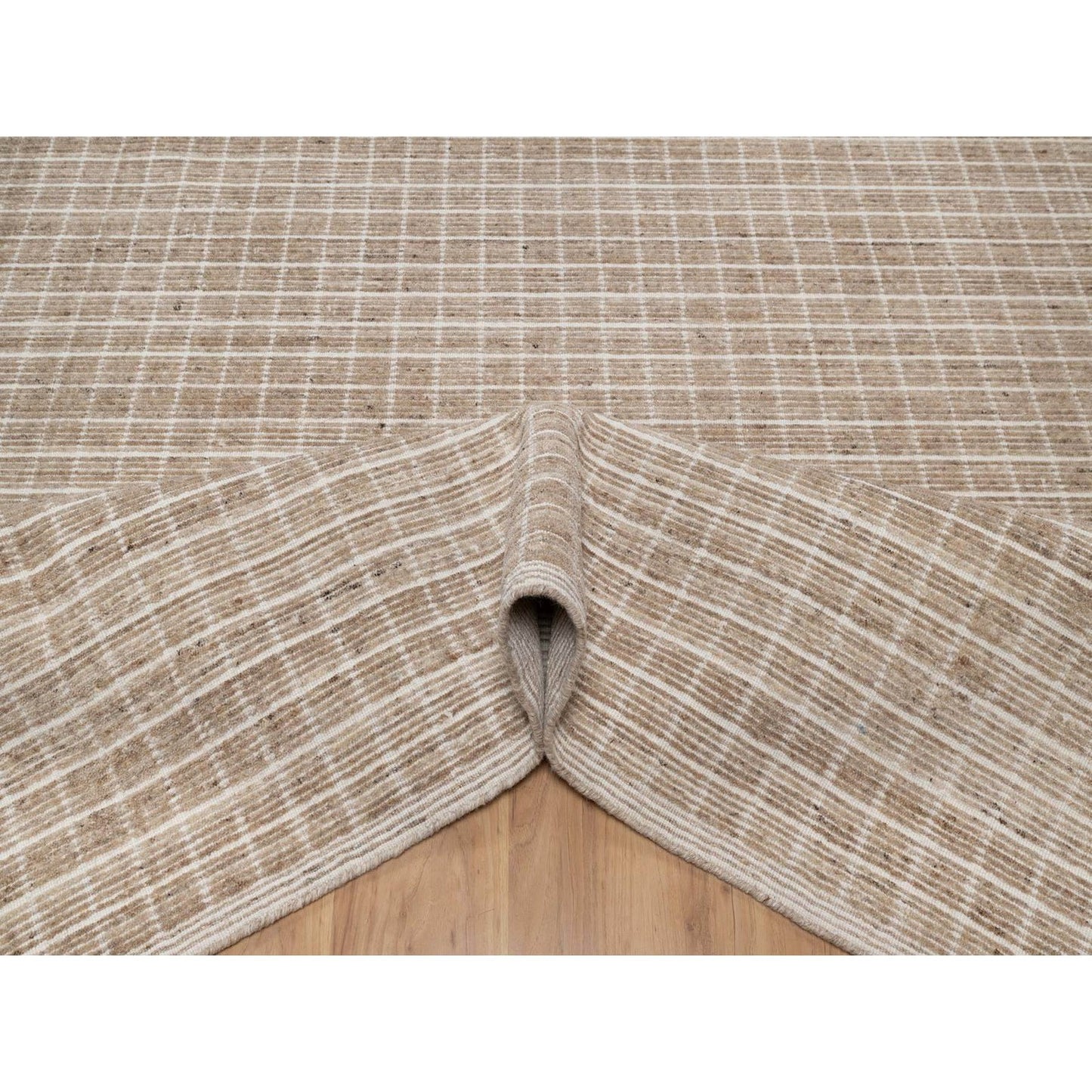 8'1"X10' Sand Brown Loomed Knotted Modern Plain Decor Box Design Wool Rug