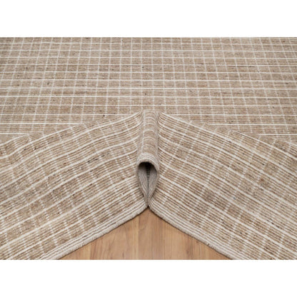 8'1"X10' Sand Brown Loomed Knotted Modern Plain Decor Box Design Wool Rug