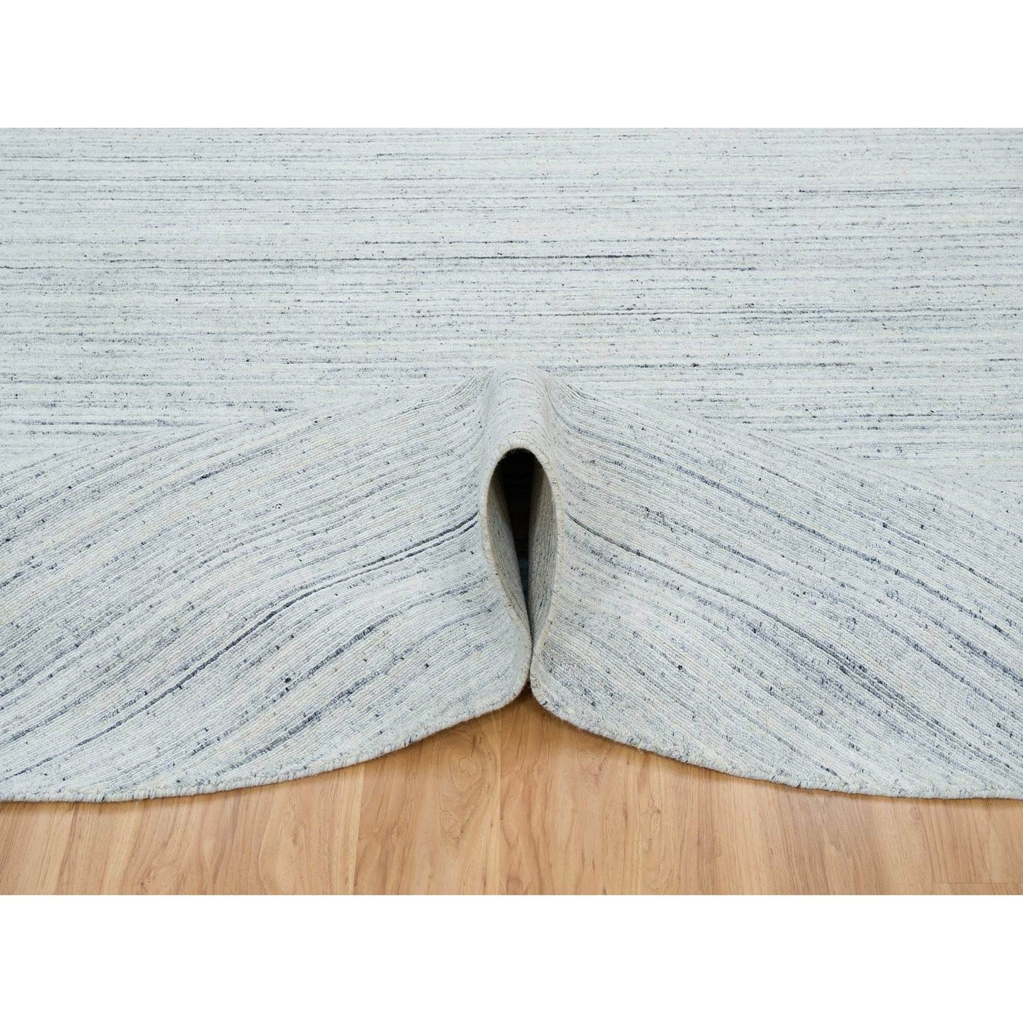 12'X12' Ivory Wool Hand Loomed Plain Modern Striae Design Round Rug