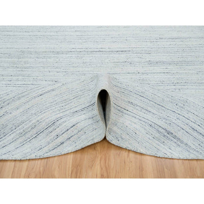 12'X12' Ivory Wool Hand Loomed Plain Modern Striae Design Round Rug