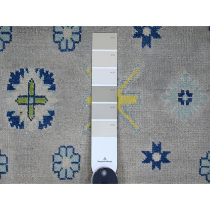 9'7"X13'4" Gray Fusion Kazak Caucasian Design Pure Wool Hand Knotted Rug