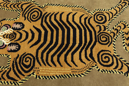 Nepali Round Oriental Rug Tribal Pictorial Style