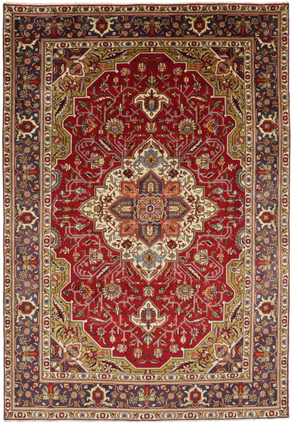 Hand-Knotted Vintage Oriental Rug Red Traditional