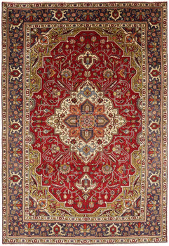 Hand-Knotted Vintage Oriental Rug Red Traditional