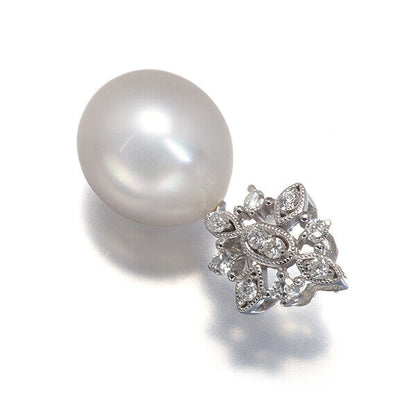 South Sea Pearl 12.8Mm Diamond 0.28Ct Milgrain Pendant 18K 750 White Gold