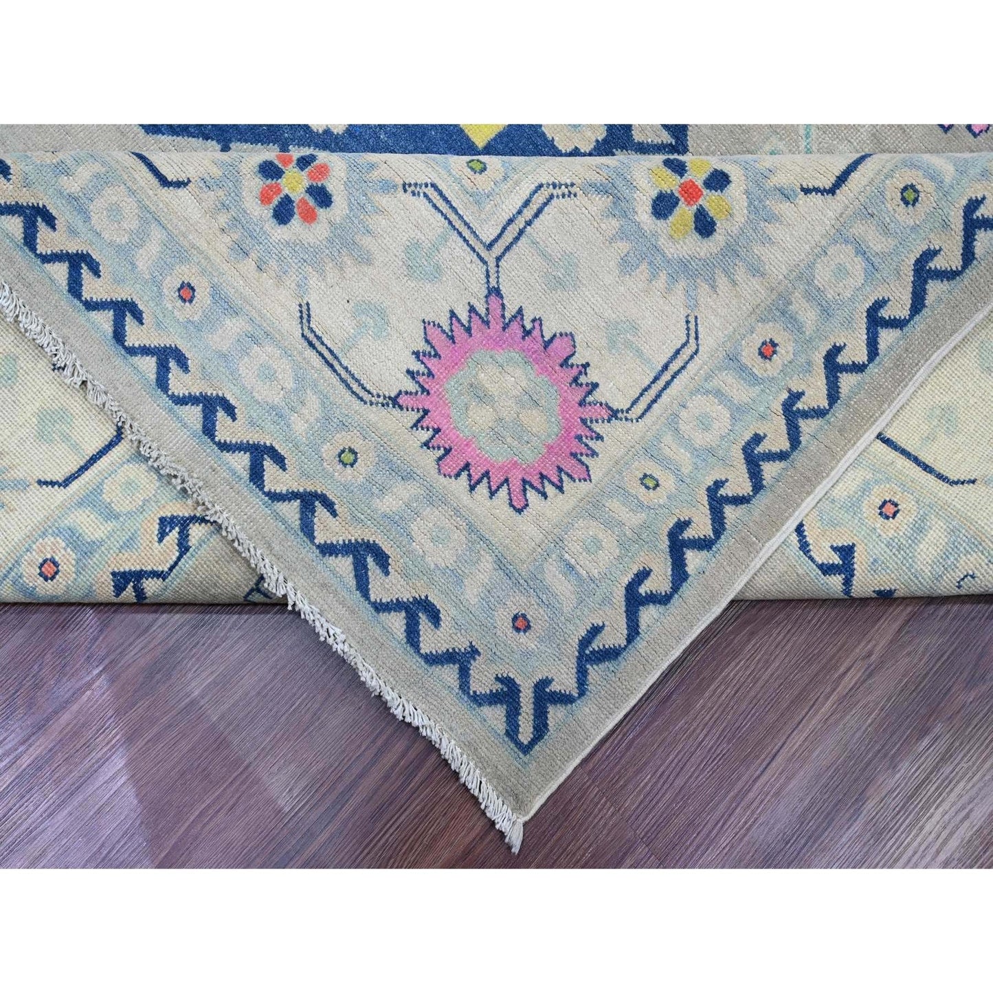 9'7"X13'4" Gray Fusion Kazak Caucasian Design Pure Wool Hand Knotted Rug