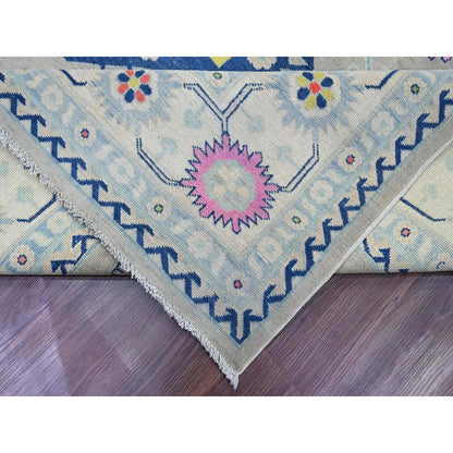 9'7"X13'4" Gray Fusion Kazak Caucasian Design Pure Wool Hand Knotted Rug