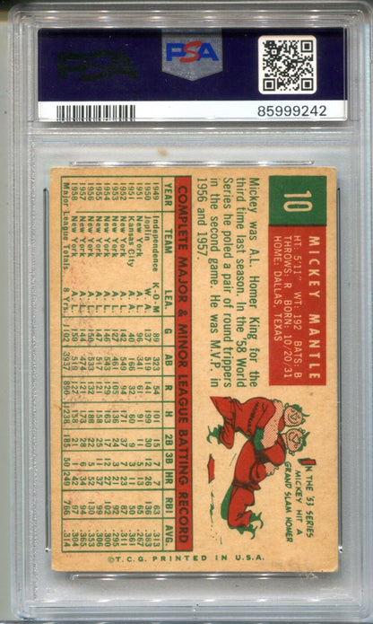 Mickey Mantle 1959 Topps #10 Psa Vg 3