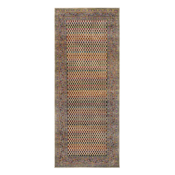 4'X10' Hand Knotted Beige Saroogh Wool And Sari Silk Wide Runner Rug