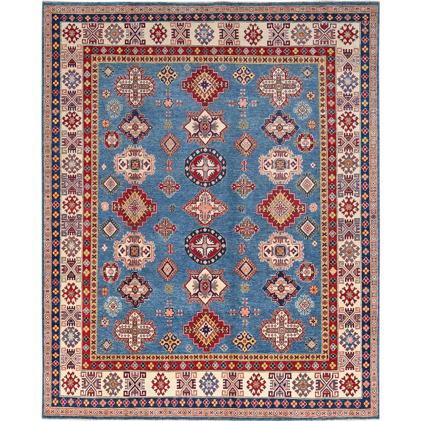 8'2"X10' Blue Hand Knotted Natural Dyes Wool Kazak Design Oriental Rug