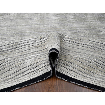 9'1"X12'1" Taupe Wool And Silk Hand Loomed Modern Design Oriental Rug