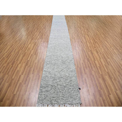 2'6"X23'4" Gray Grass Design Undyed Wool Hand Knotted Xl Runner Rug