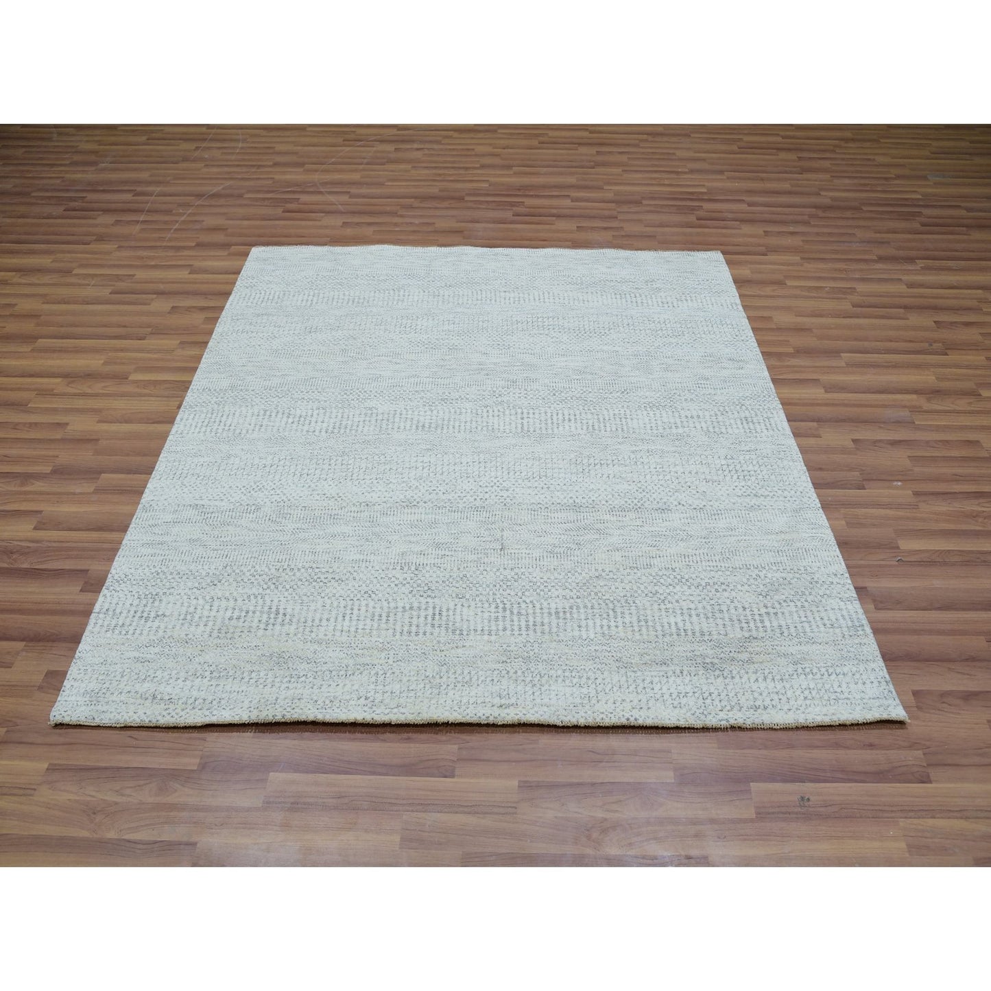 6'X6' Gray Hand Knotted Wool Modern Tone On Tone Grass Design Square Rug