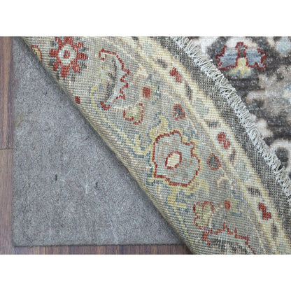 4'X4' Gray Peshawar With Heriz Design Shiny Wool Round Hand Knotted Rug