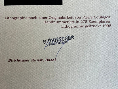 Pierre Soulages Coa 1995 Signed Op Numbered Pencil Limited
