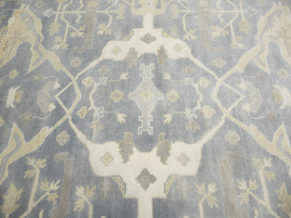 Muted Gray Floral Oushak Oriental Rug Handmade