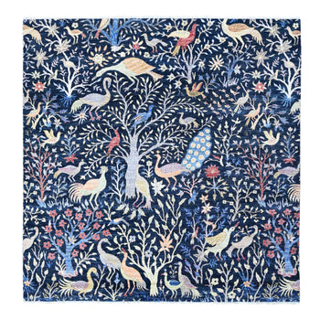 8'X8' Blue Birds Of Paradise Peshawar Hand Knotted Square Oriental Rug