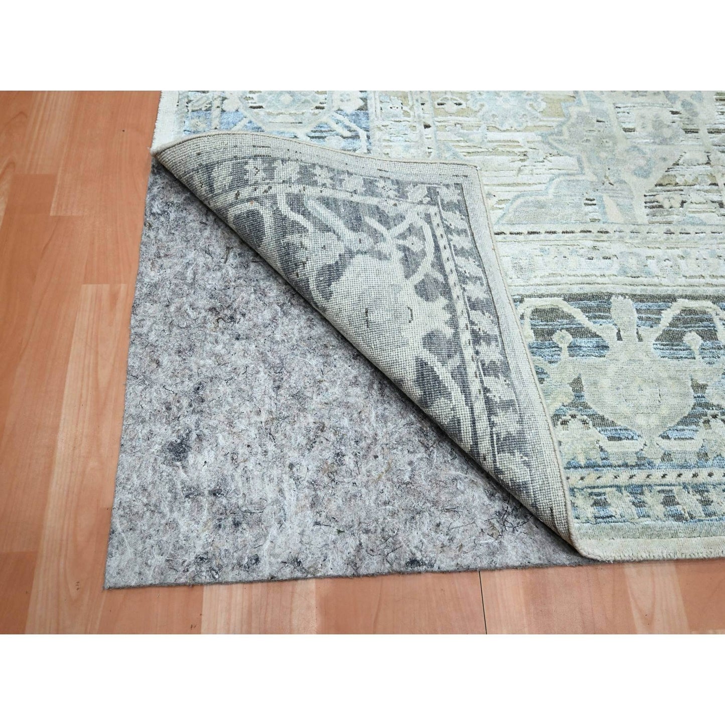 8'X9'10" Misty Gray Hand Knotted Oushak Design Silk And Oxidized Wool Rug
