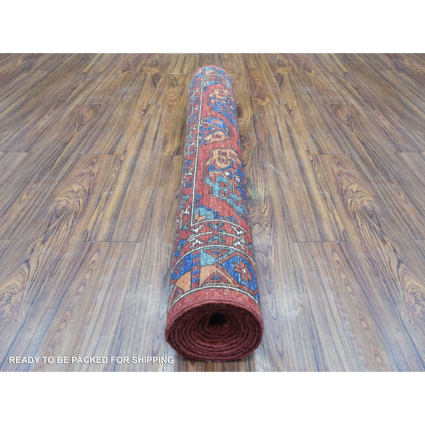 4'1"X11'3" Red Wool Hand Knotted Afghan Ersari Wide Runner Rug