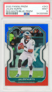 Jalen Hurts 2020 Panini Prizm Red/White/Blue Rookie Prizm Card #343 (Psa Mint 9)