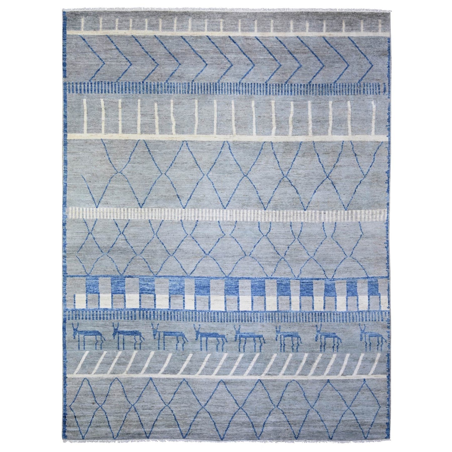 8'9"X11'6" Gray Boujaad Moroccan Berber Design Wool Hand Knotted Rug