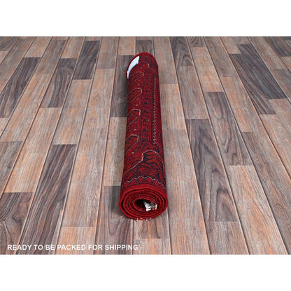2'9"X5' Red Afghan Khamyab Geometric Pattern Hand Knotted Soft Wool Rug