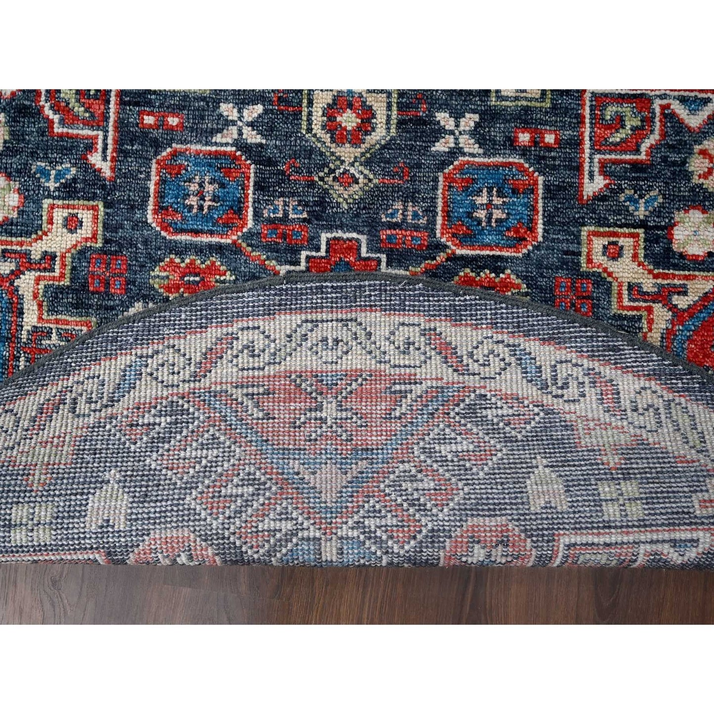 7'9"X7'9" Black Karjihooz Heris Pure Wool Hand Knotted Round Oriental Rug
