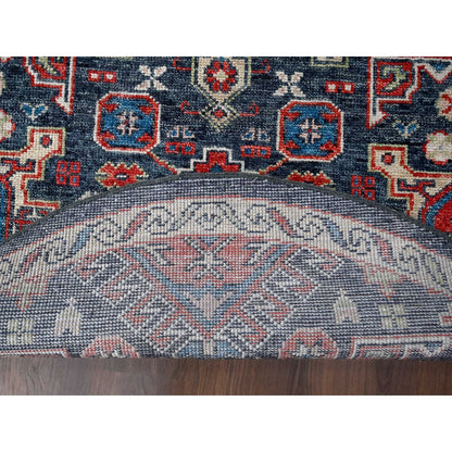 7'9"X7'9" Black Karjihooz Heris Pure Wool Hand Knotted Round Oriental Rug