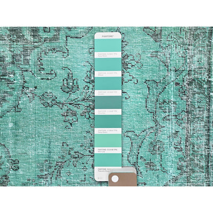 6'1"X9' Green Worn Wool Hand Knotted Overdyed Old Zoroastrian Tebraz Rug