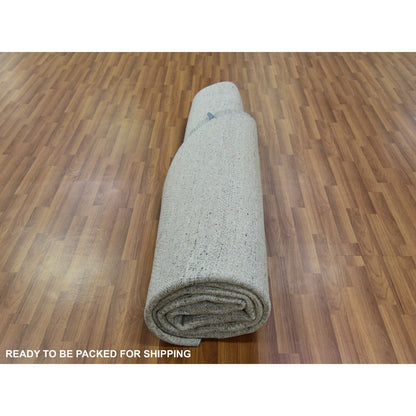 11'X11' Rustic Gray Grass Design Hand Knotted Undyed Wool Round Rug