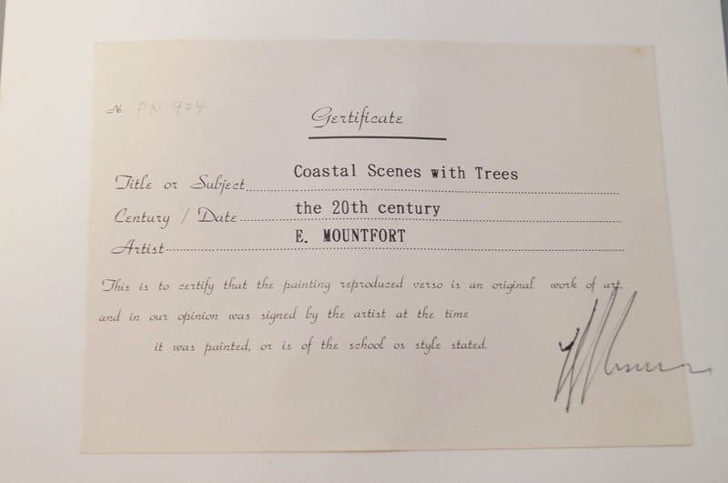 E Mountfort Coastal Landscape Watercolor Signed 1928 British Art w/ Certificate