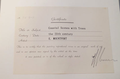 E Mountfort Coastal Landscape Watercolor Signed 1928 British Art w/ Certificate